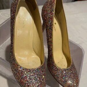 Kate Spade rainbow glitter round toe heels Womens Size 7.5